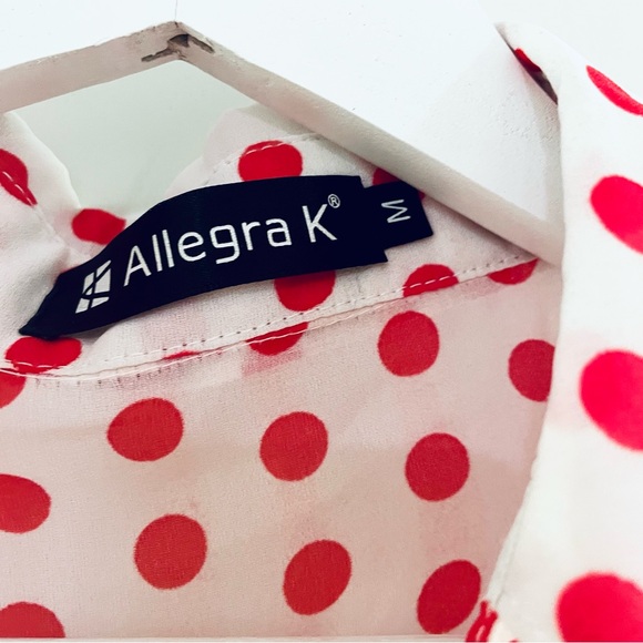 Allegra K Red White Polka Dot Blouse Top Size Medium - Picture 3 of 12